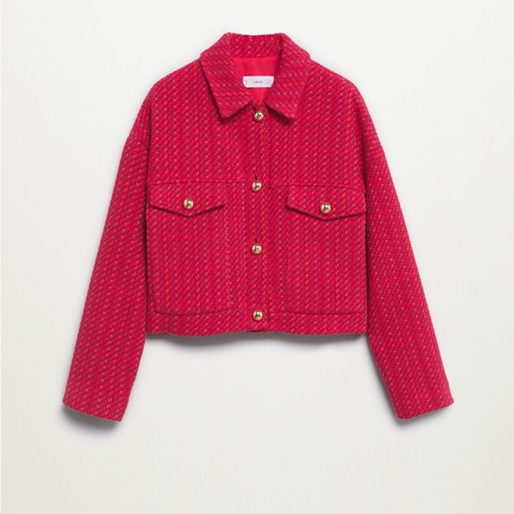 Mango red crop tweed jacket